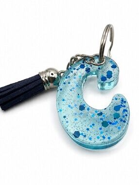 Handmade Blue Glitter Epoxy Resin Letter C Keychain